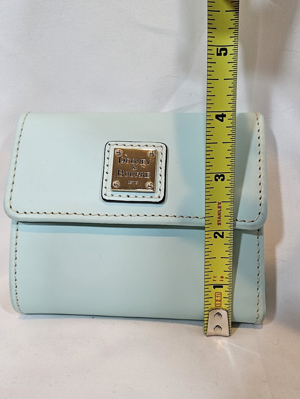 Dooney & Bourke Mint Green Leather Compact Wallet with Gold Logo Plate - Picture 10 of 10